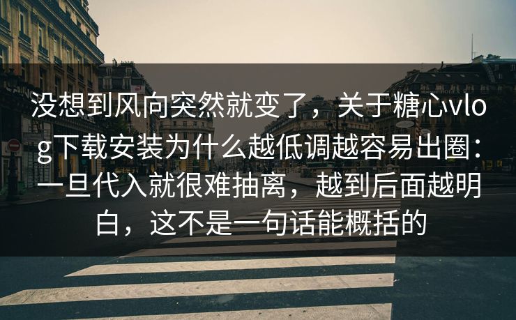 没想到风向突然就变了，关于糖心vlog下载安装为什么越低调越容易出圈：一旦代入就很难抽离，越到后面越明白，这不是一句话能概括的