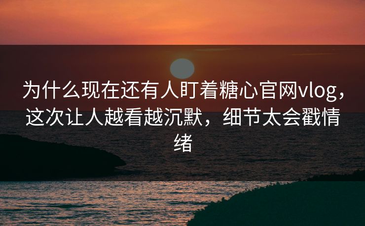 为什么现在还有人盯着糖心官网vlog，这次让人越看越沉默，细节太会戳情绪