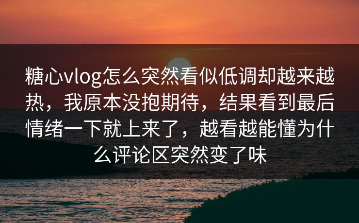 糖心vlog怎么突然看似低调却越来越热，我原本没抱期待，结果看到最后情绪一下就上来了，越看越能懂为什么评论区突然变了味