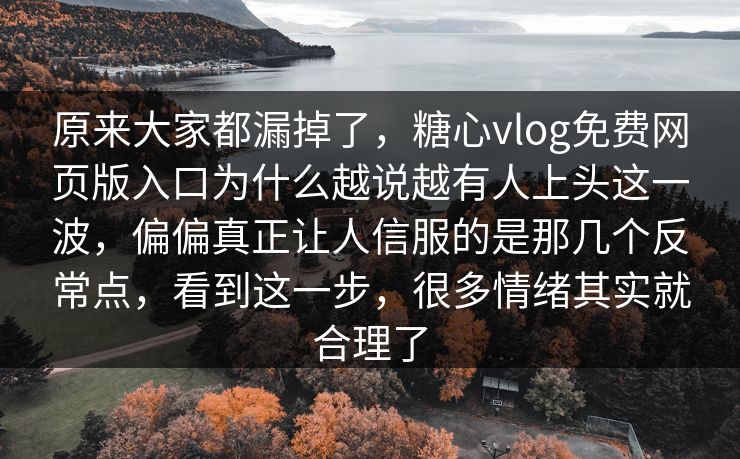原来大家都漏掉了，糖心vlog免费网页版入口为什么越说越有人上头这一波，偏偏真正让人信服的是那几个反常点，看到这一步，很多情绪其实就合理了