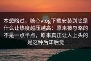 本想略过，糖心vlog下载安装到底是什么让热度越压越高：原来被忽略的不是一点半点，原来真正让人上头的是这种后知后觉