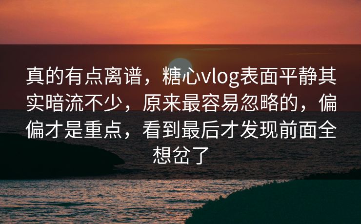 真的有点离谱，糖心vlog表面平静其实暗流不少，原来最容易忽略的，偏偏才是重点，看到最后才发现前面全想岔了