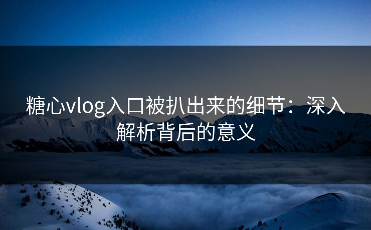 糖心vlog入口被扒出来的细节：深入解析背后的意义